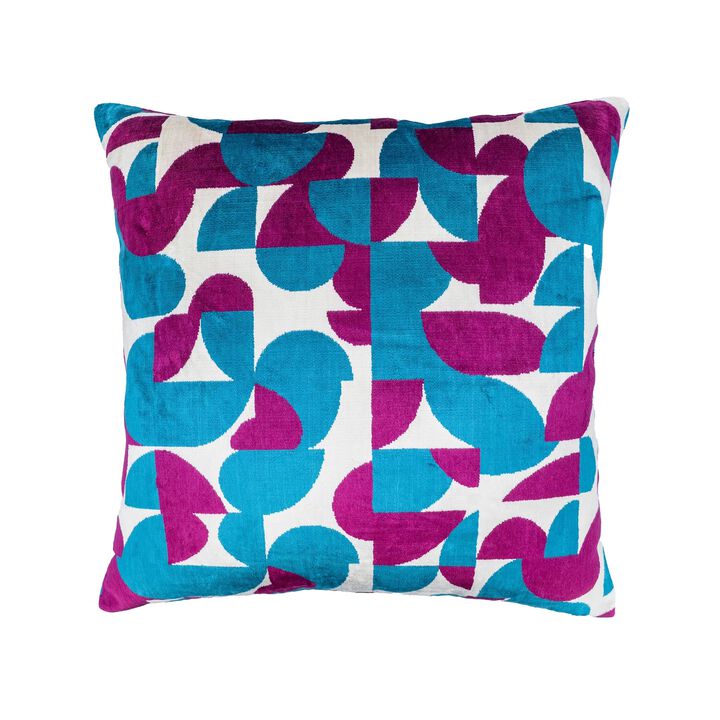 Miro Blue Silk Velvet Ikat Pillow, 20" X 20"