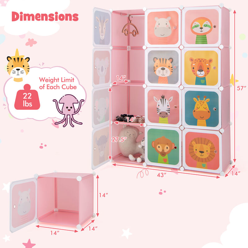 12 Cube Kids Wardrobe Closet with Hanging Section and Doors