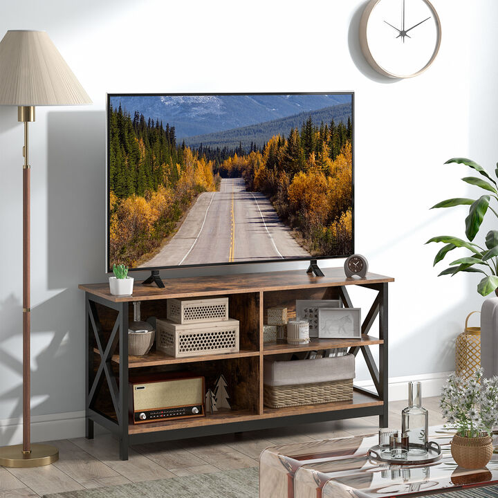 Wooden TV Stand Entertainment for TVs up to 55 Inch with X-Shaped Frame