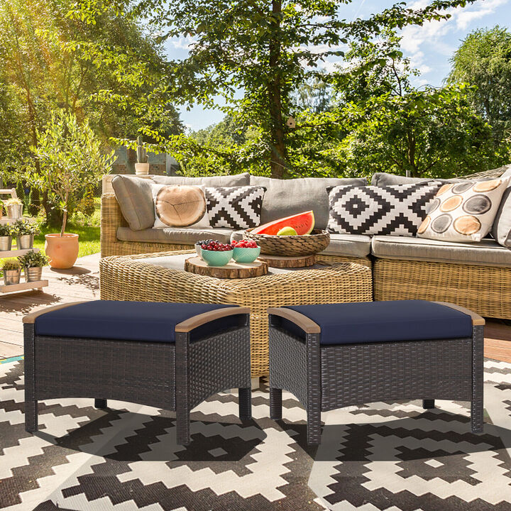 Set of 2 Fade-Resistant Wicker Patio Ottoman