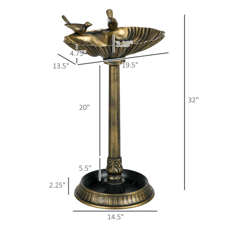 Outsunny 32" Antique Bird Bath, Vintage Style Decorative Birdbath, Bird Feeder Bowl & Planter Decoration Yard Statue, Bronze