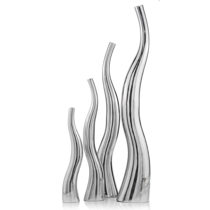 Homezia Set Of 2 Modern Tall Silver Squiggly Floor Vases