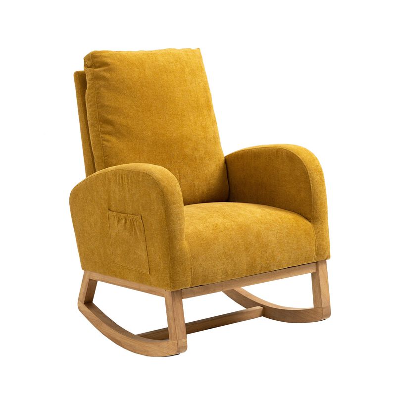 MONDAWE Rocking Chair, Modern Recliner Armchair with Wood Legs and Side Pocket, Nursery Rocking Accent Chair with High Back for Living Room Bedroom