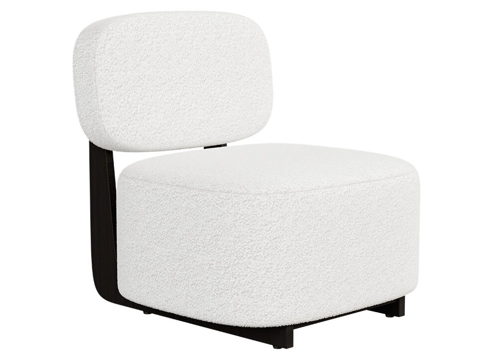 BELLEZE Modern Sherpa Accent Chair with Rubber Wood Base, Upholstered Boucl¨¦ Lounge Chair, Low-Profile Single Sofa Chair with Flat Backrest, Cozy Living Room or Bedroom Chair, White