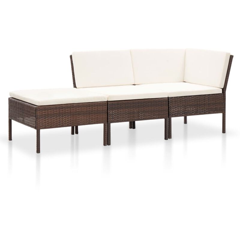 vidaXL 3 Piece Garden Lounge Set with Cushions Poly Rattan Brown