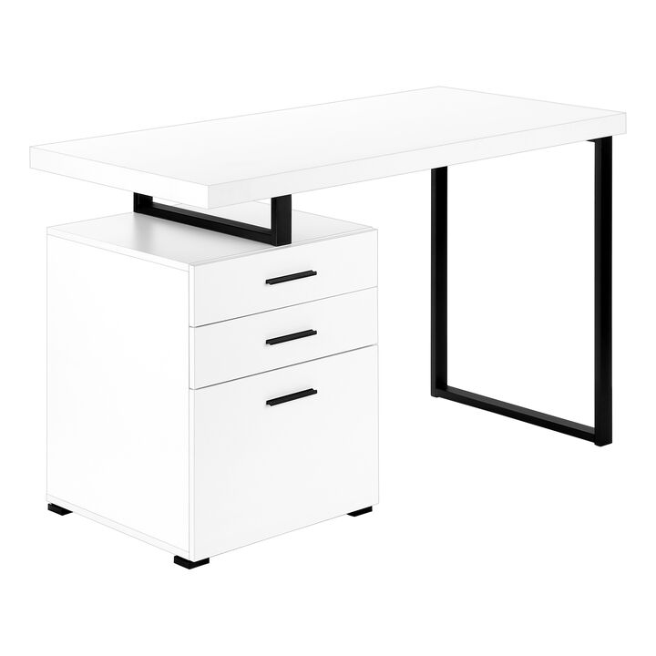 Monarch Specialties I 7646 Computer Desk, Home Office, Laptop, Left, Right Set-up, Storage Drawers, 48"L, Work, Metal, Laminate, White, Black, Contemporary, Modern