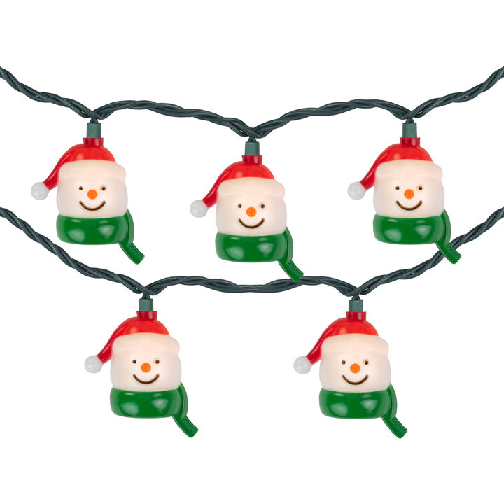 10 Count Snowman Heads with Scarves Christmas Light Set  7.5ft Green Wire