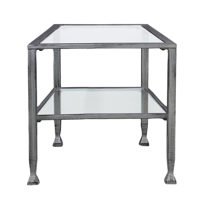 Homezia 48" Silver Glass And Metal Rectangular Coffee Table