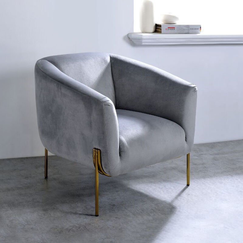 Gray Velvet Accent Chair in Gold Finish