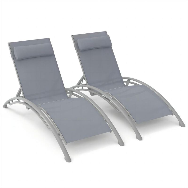 2 Outdoor Chaise Lounge Chairs with Adjustable Backrest