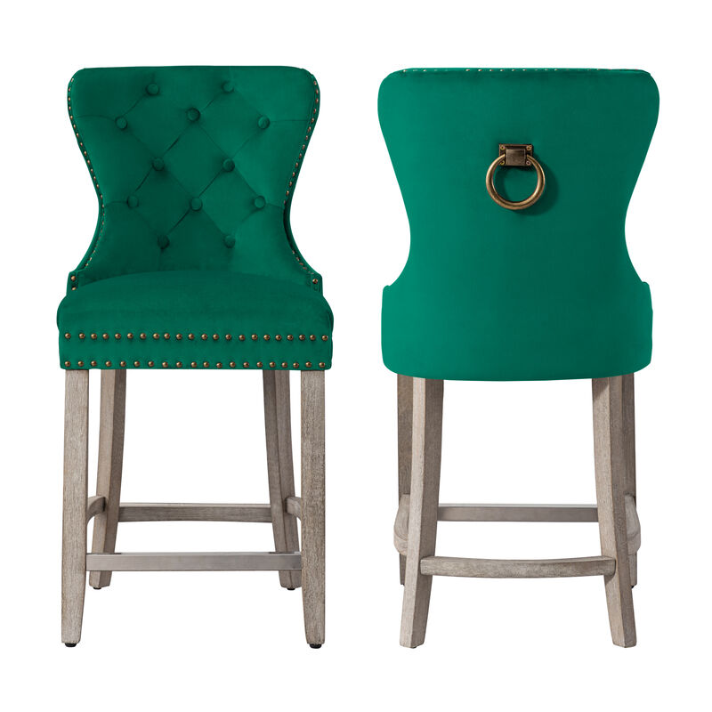 WestinTrends 24" Tufted Velvet Counter Stool (Set of 2)