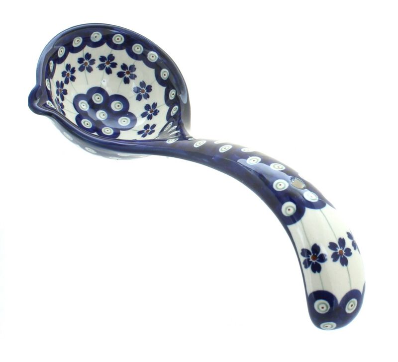 Blue Rose Polish Pottery Evergreen Soup Ladle