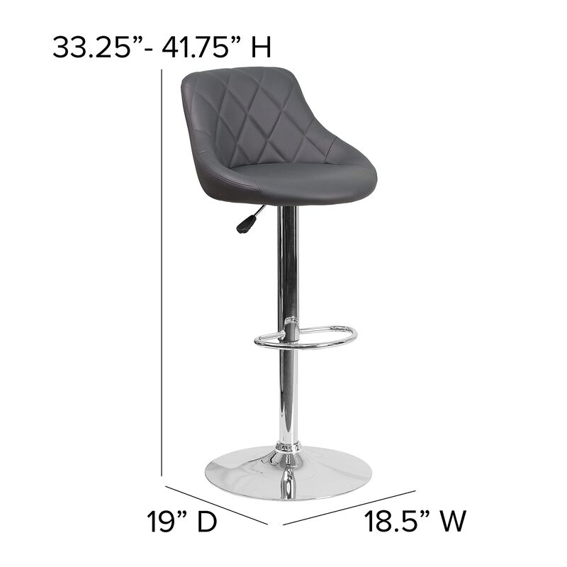 Flash Furniture Contemporary Gray Vinyl Bucket Seat Adjustable Height Barstool with Chrome Base