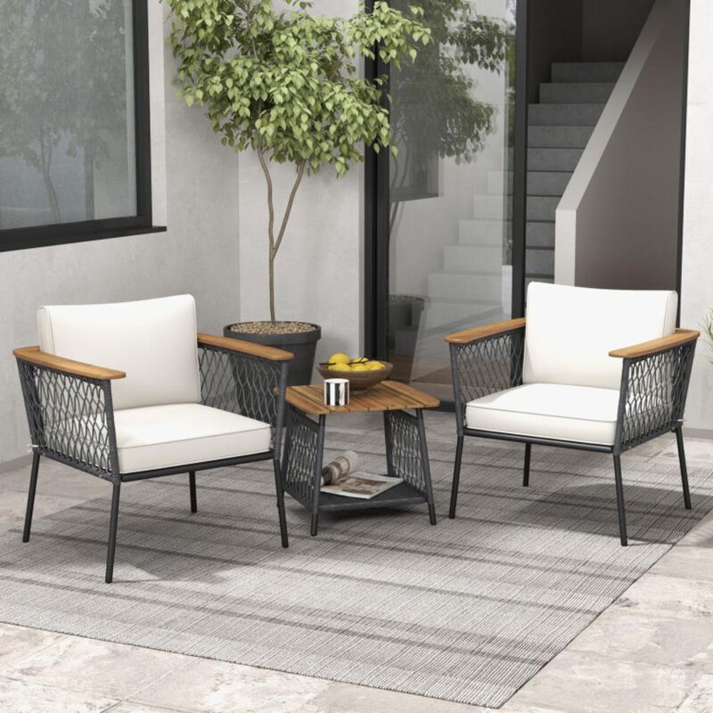 Hivvago 3 Piece Patio Furniture Set Rattan Chair Set with 2-Tier Coffee Table