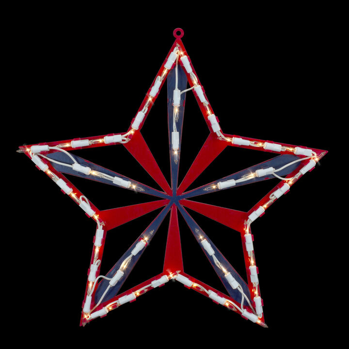 14" Lighted Red and Blue Patriotic Star Window Silhouette - Clear Lights