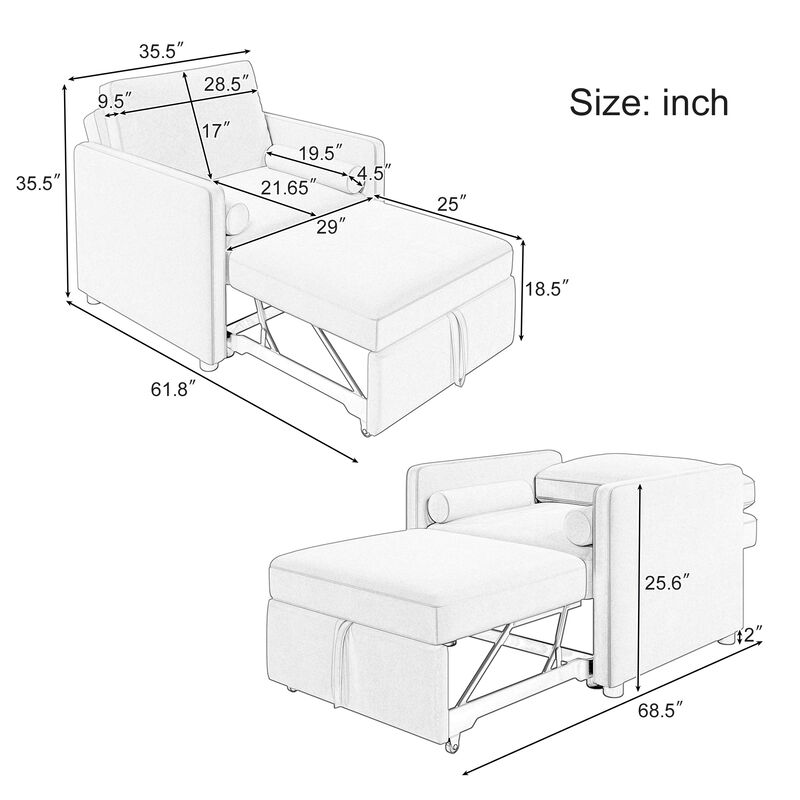 Merax 3 in 1 Convertible Sleeper Sofa Chair