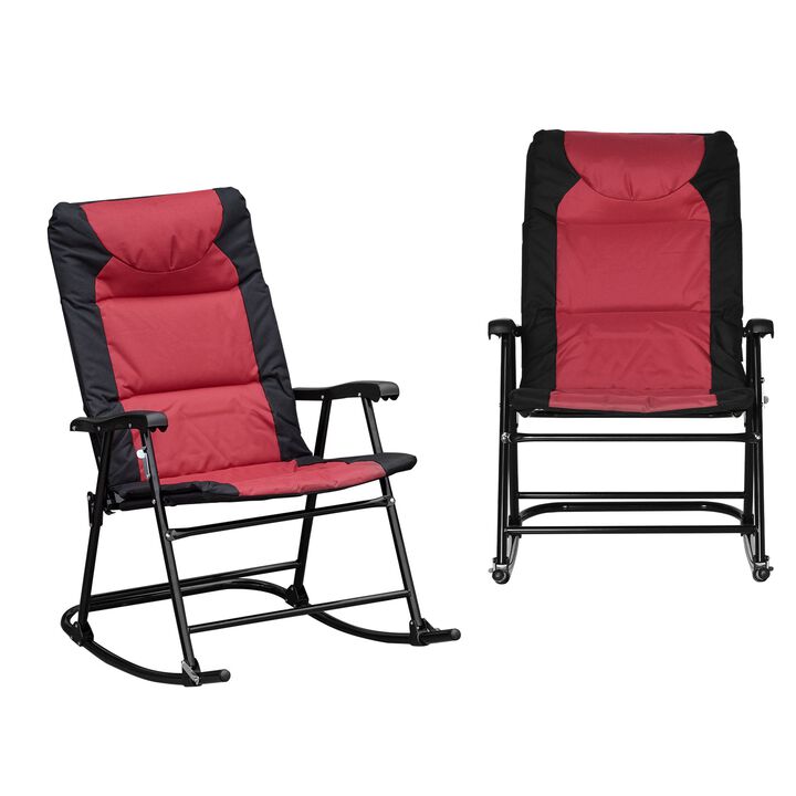 Red & Black 2 Piece Folding Rocking Chair Set with Armrests, Padded Seat and Backrest