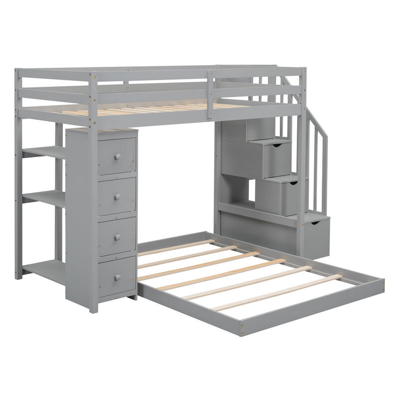 Merax Modern Bunk Bed with 3-layer Shelves