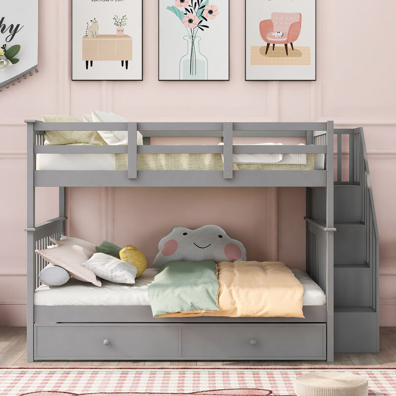 Merax Storage Bunk Bed Trundle Bed with Guard Rail