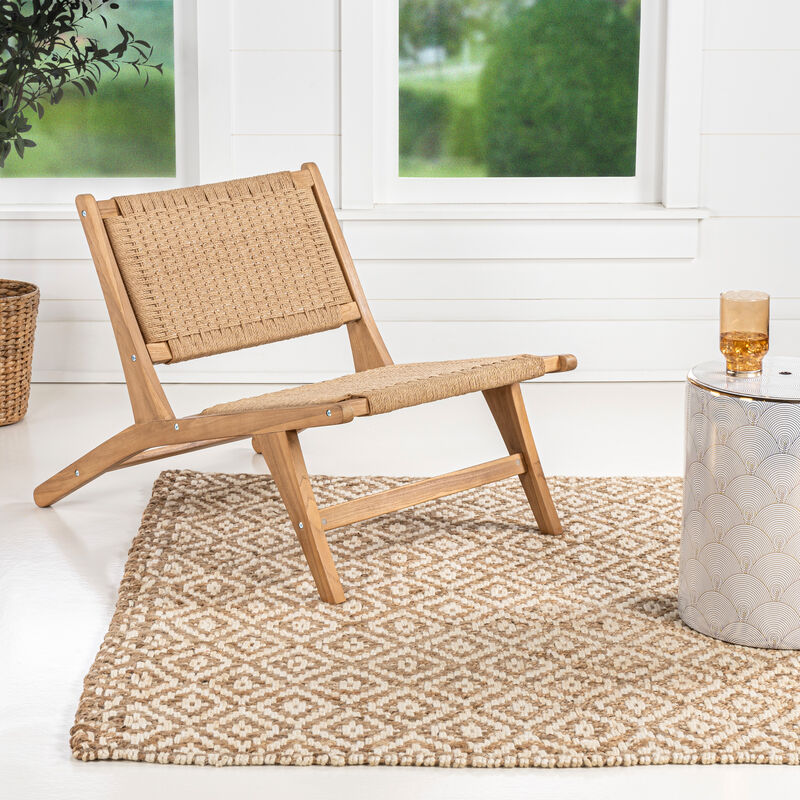 Parker Mid-Century Modern Woven Seagrass Wood Armless Lounge Chair