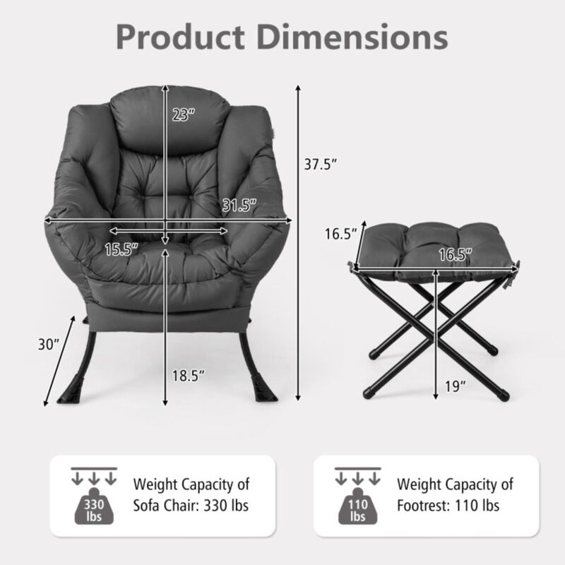 Hivvago Modern Accent Sofa Chair with Folding Footrest and Side Pocket