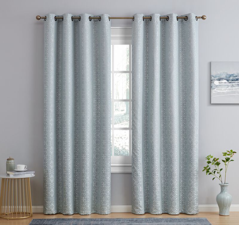 THD Venice Moroccan Tile 100% Full Complete Blackout Heavy Thermal Insulated Energy Saving Heat/Cold Blocking Grommet Curtain Drapery Panels for Bedroom & Living Room, Set of 2