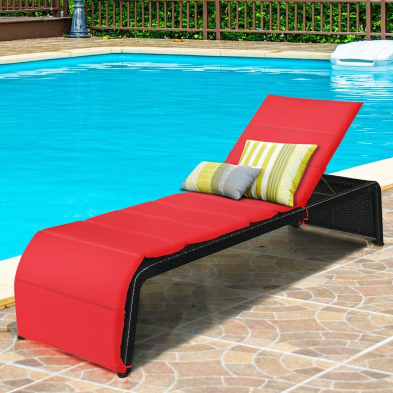 Hivvago Adjustable Patio Rattan Lounge Chair with Cushioned