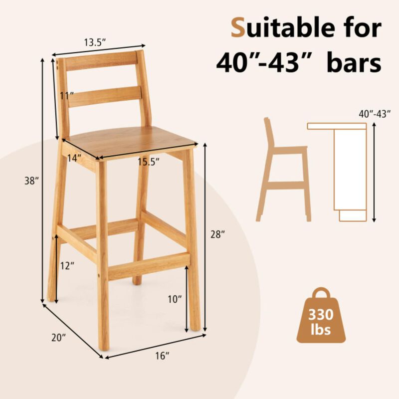 Hivvago Set of 2 28" Rubber Wood Armless Bar Stools with Backrest and Footrest
