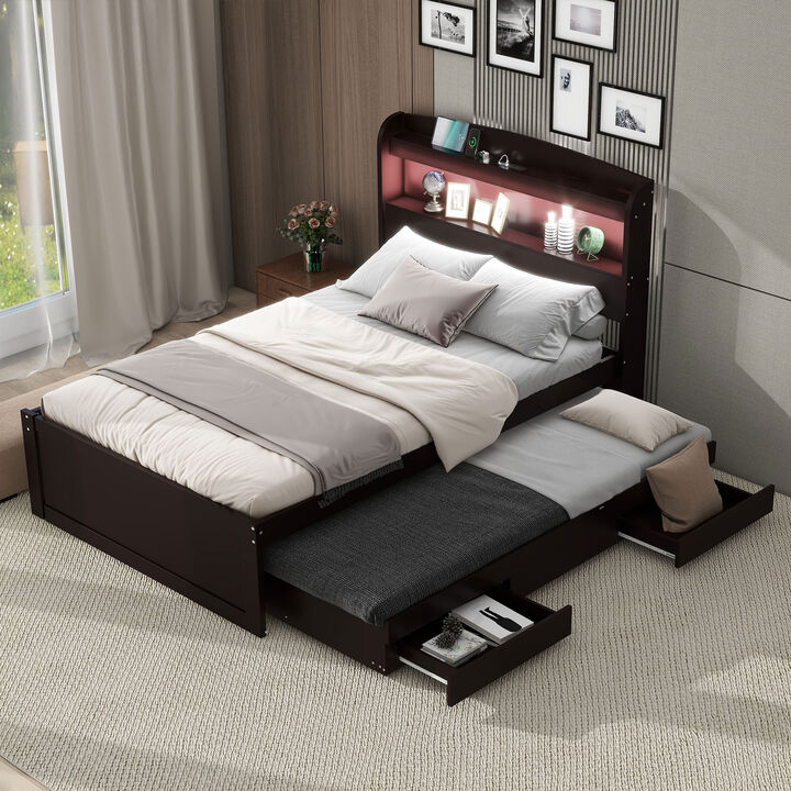 Merax Twin XL Size Platform Bed with Storage LED Headboard