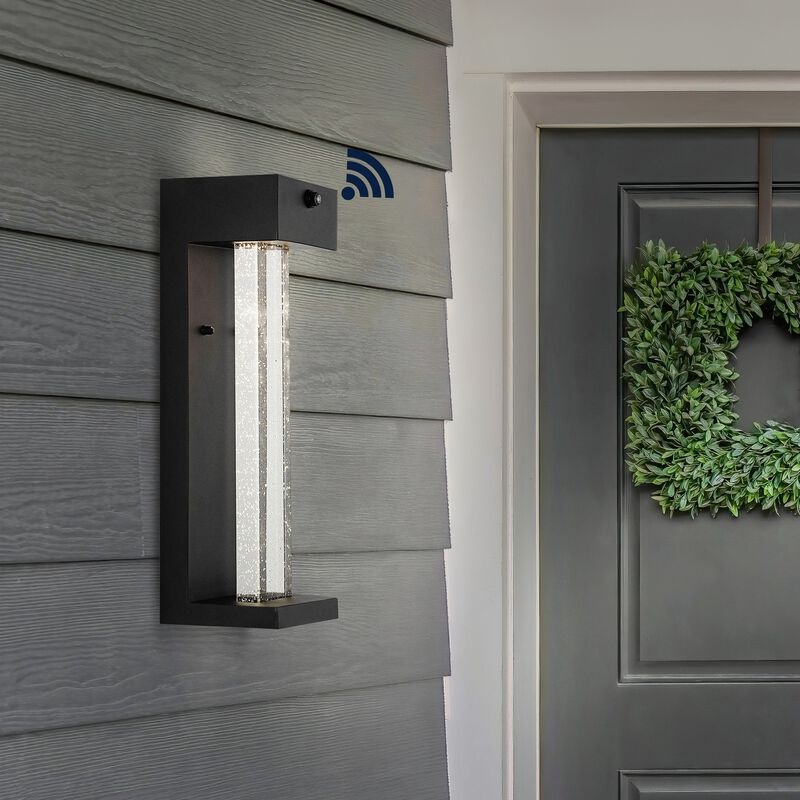 Miranda 1-Light Modern Industrial Iron/Seeded Glass with Dusk-to-Dawn Sensor Integrated LED Outdoor Sconce