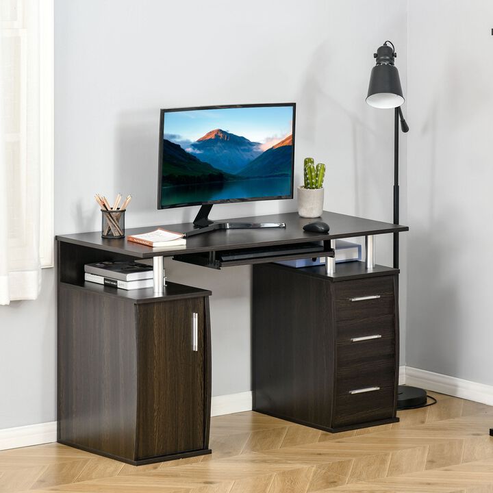 Black 47" Computer Desk with Keyboard Tray and Storage Drawers, Home Office Workstation Table with Storage Shelves