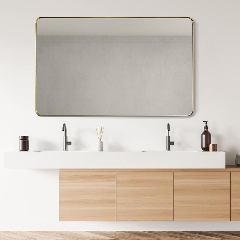 Altair Nettuno 48 Rectangle Bathroom/Vanity Brushed Gold Aluminum Framed Wall Mirror