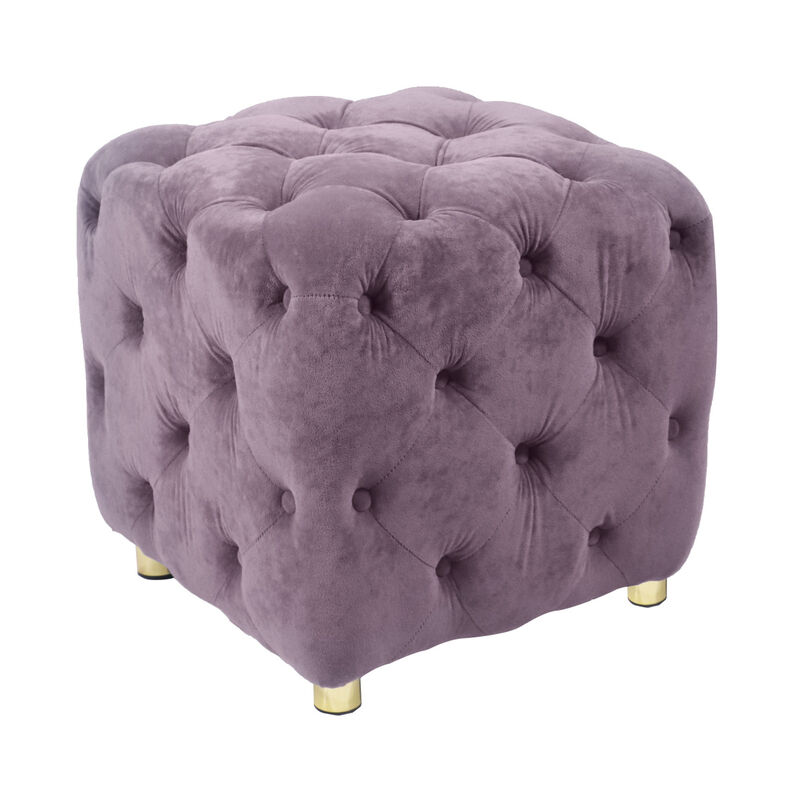 Purple Modern Velvet Upholstered Ottoman, Exquisite Small End Table, Soft Footstool, Dressing Makeup Chair, Comfortable Seat for Living Room, Bedroom, Entrance