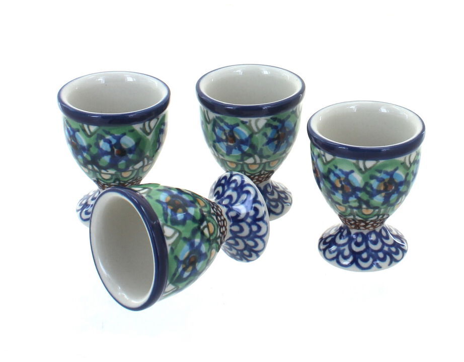 Blue Rose Polish Pottery Mardi Gras Egg Cup Set