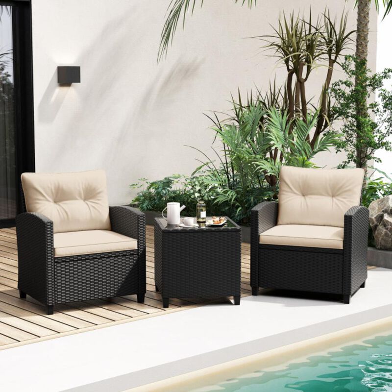 Hivvago 3 Pieces Patio Furniture Set with Tempered Glass Coffee Table