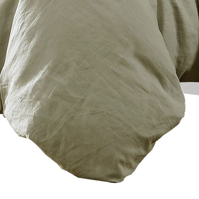 Edge 4 Piece Queen Size Duvet Comforter Set, Washed Linen, Sage Green - Benzara