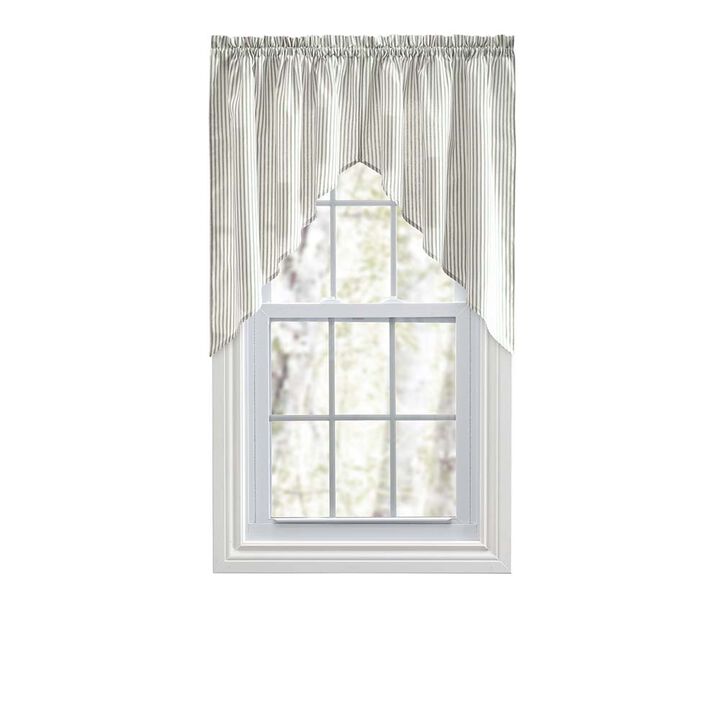 Ellis Curtain Plaza Classic Ticking Stripe Printed on 1.5" Rod Pocket Natural Ground Tailored Swag 56" x 36"