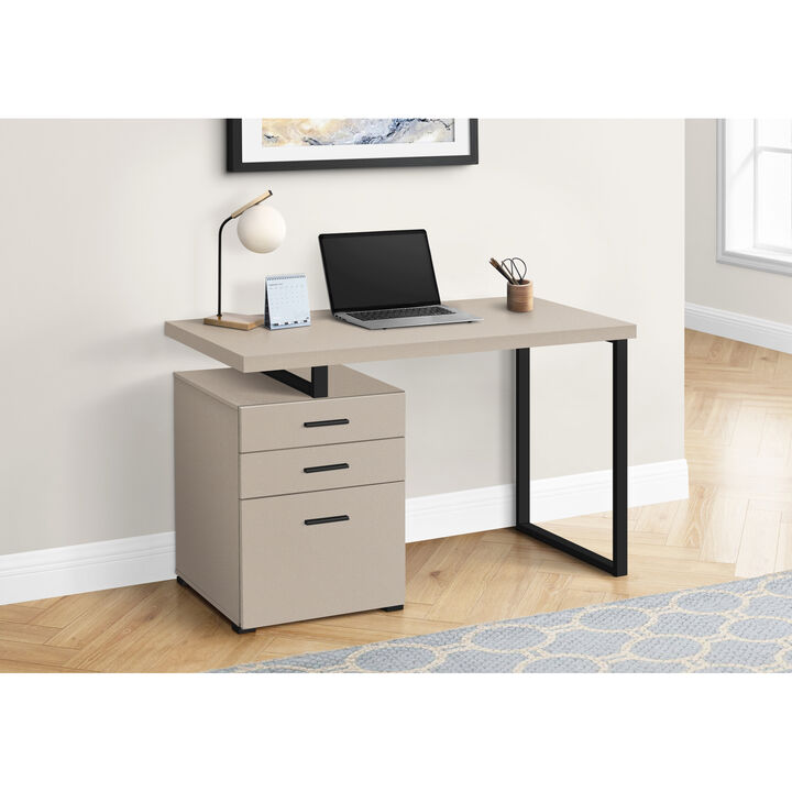Monarch Specialties I 7644 Computer Desk, Home Office, Laptop, Left, Right Set-up, Storage Drawers, 48"L, Work, Metal, Laminate, Beige, Black, Contemporary, Modern