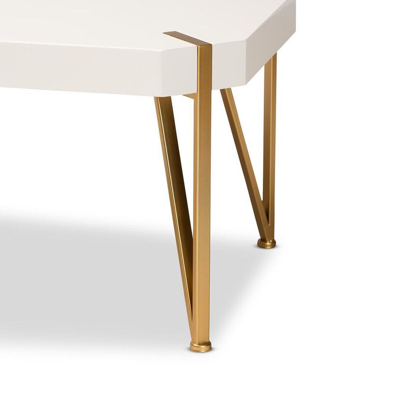 Glam and Luxe Brushed Gold Metal and White Finished Wood Coffee Table