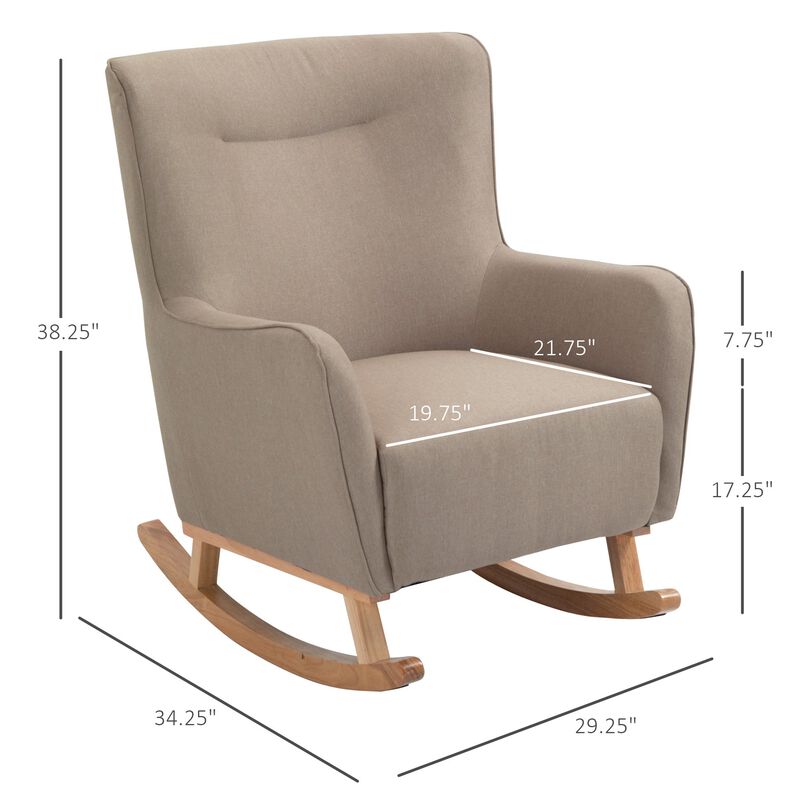Modern Rocking Chair Sofa Armchair Modern Accent Chair with Thick Padding, Winged Back for Living Room, or Bedroom, Greige