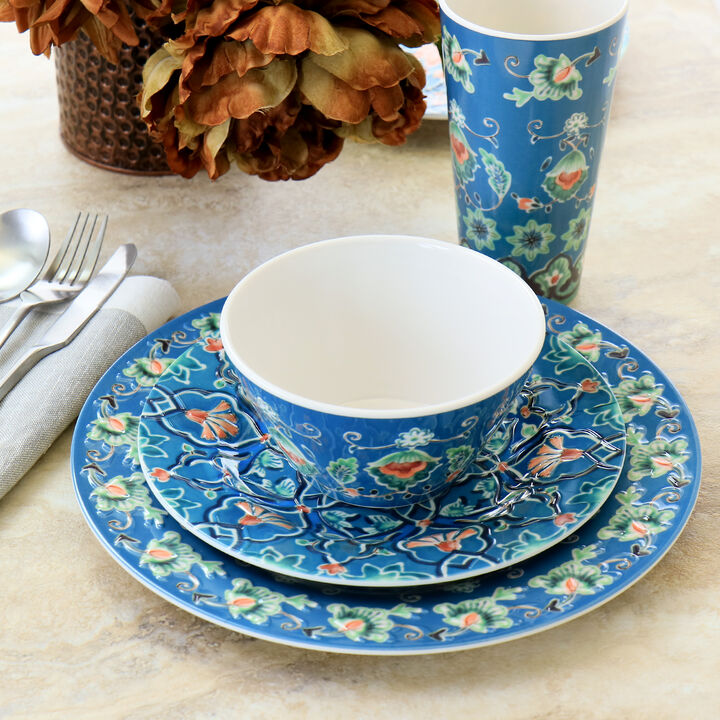 Laurie Gates Tallulah 16 Piece Round Melamine Dinnerware Set in Blue