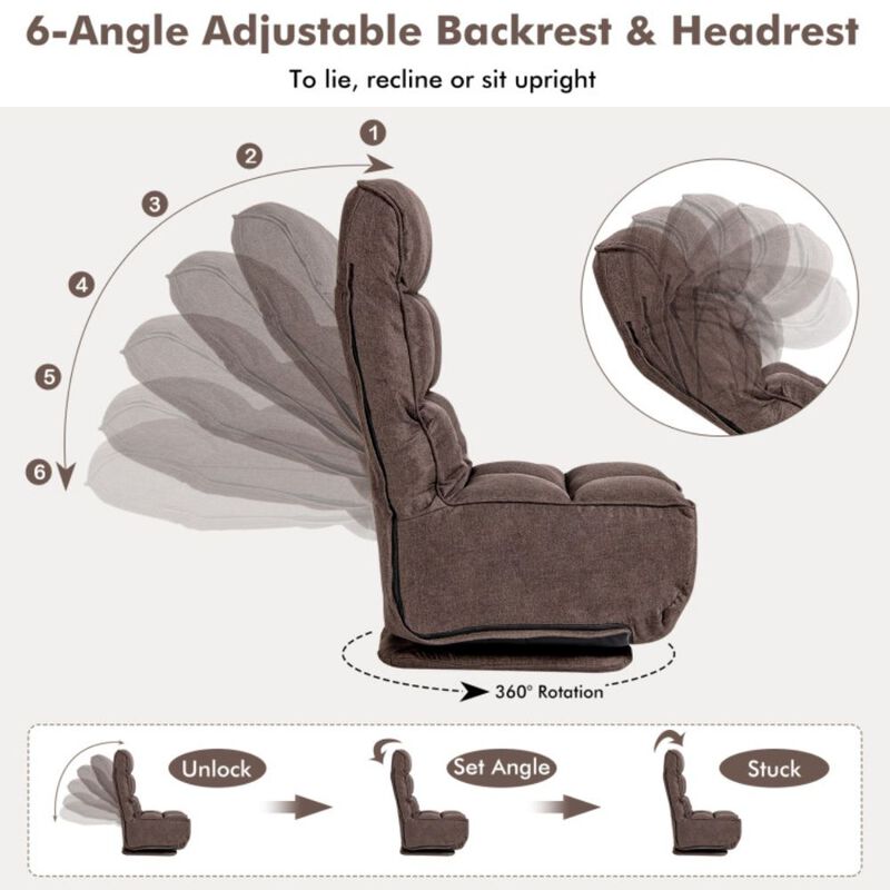 360-Degree Swivel Folding Floor Chair with 6 Adjustable Positions