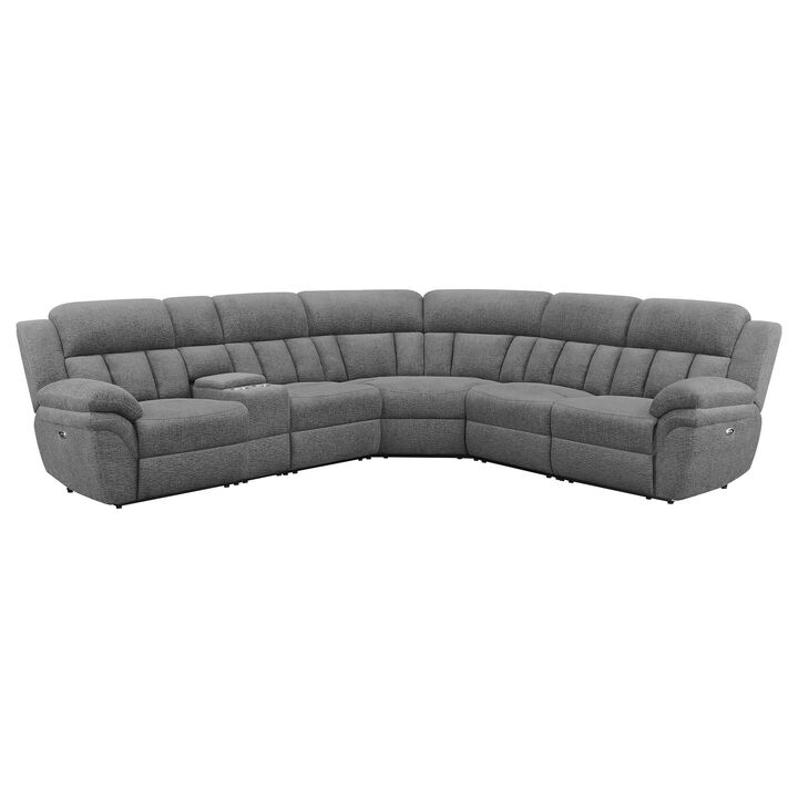 Diko 6pc Modular Sectional Sofa, Dark Gray Chenille, Power Reclining - Benzara