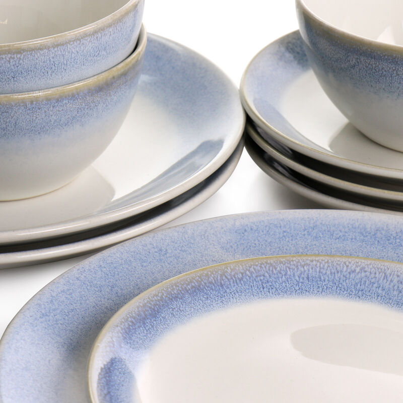 Martha Stewart 12 Piece Reactive Glaze Rimmed Stoneware Dinnerware Set in Blue