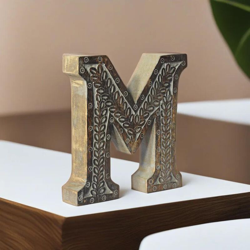 Vintage Gray Handmade Eco-Friendly "M" Alphabet Letter Block For Wall Mount & Table Top Décor