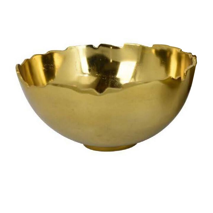 Bonz Set of 3 Bowls, Unique Top Shape, Round Base, Gold Metal Finish - Benzara