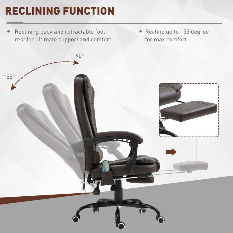 Brown Leather Office Chair: Ergonomic Computer Chair with 7 Point Vibration Massage, Retractable Footrest, and Executive Design