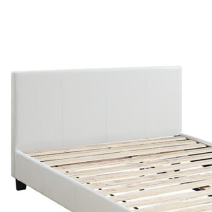 Transitional Style Leatherette Queen Bed with Padded Headboard, White-Benzara