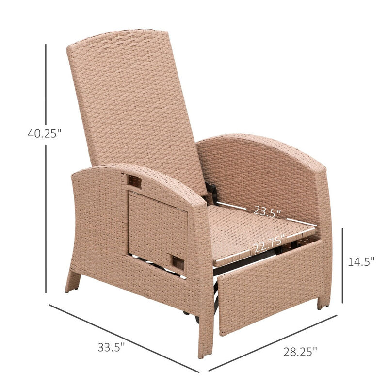 Luxe Outdoor Relaxation: Beige Rattan Recliner with Side Table and Footrest