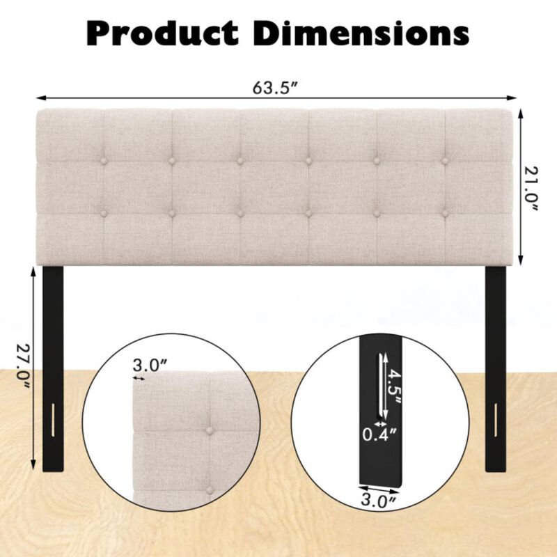 Linen Upholstered Headboard with Solid Rubber Wood Legs